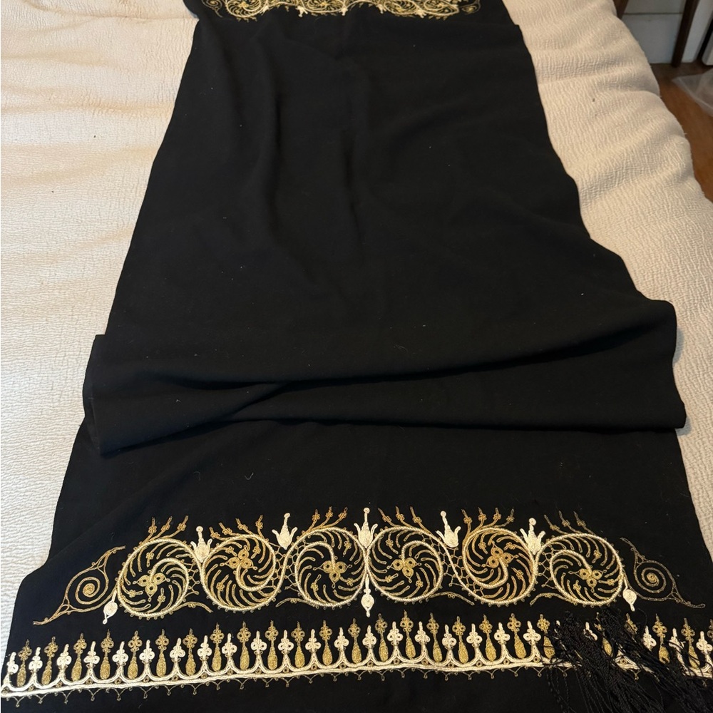 Elegant Black Shawl with Gold Embroidery